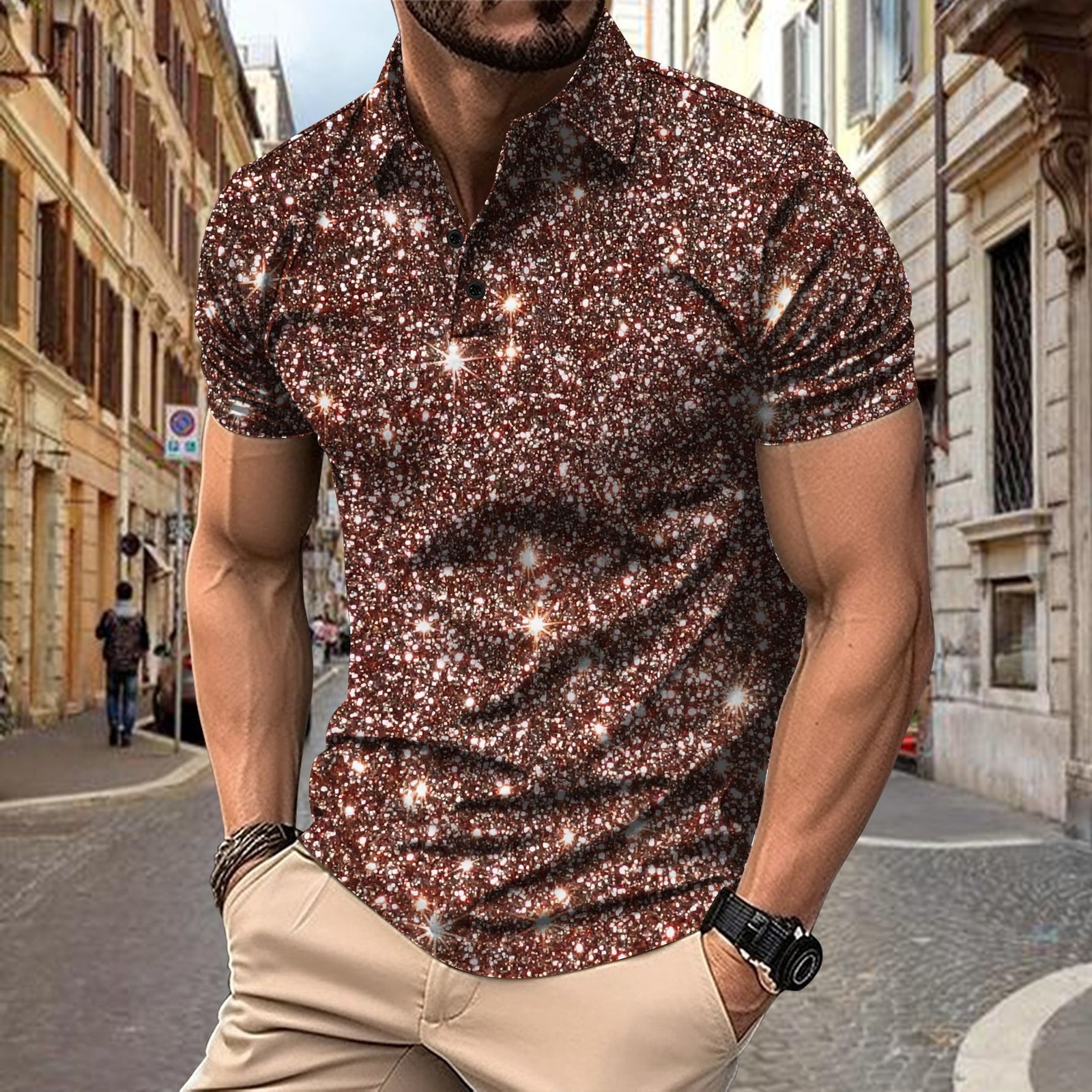 2025 New Men's Shirt with Digital Printed Button Street Casual T-shirt Top Men gallery