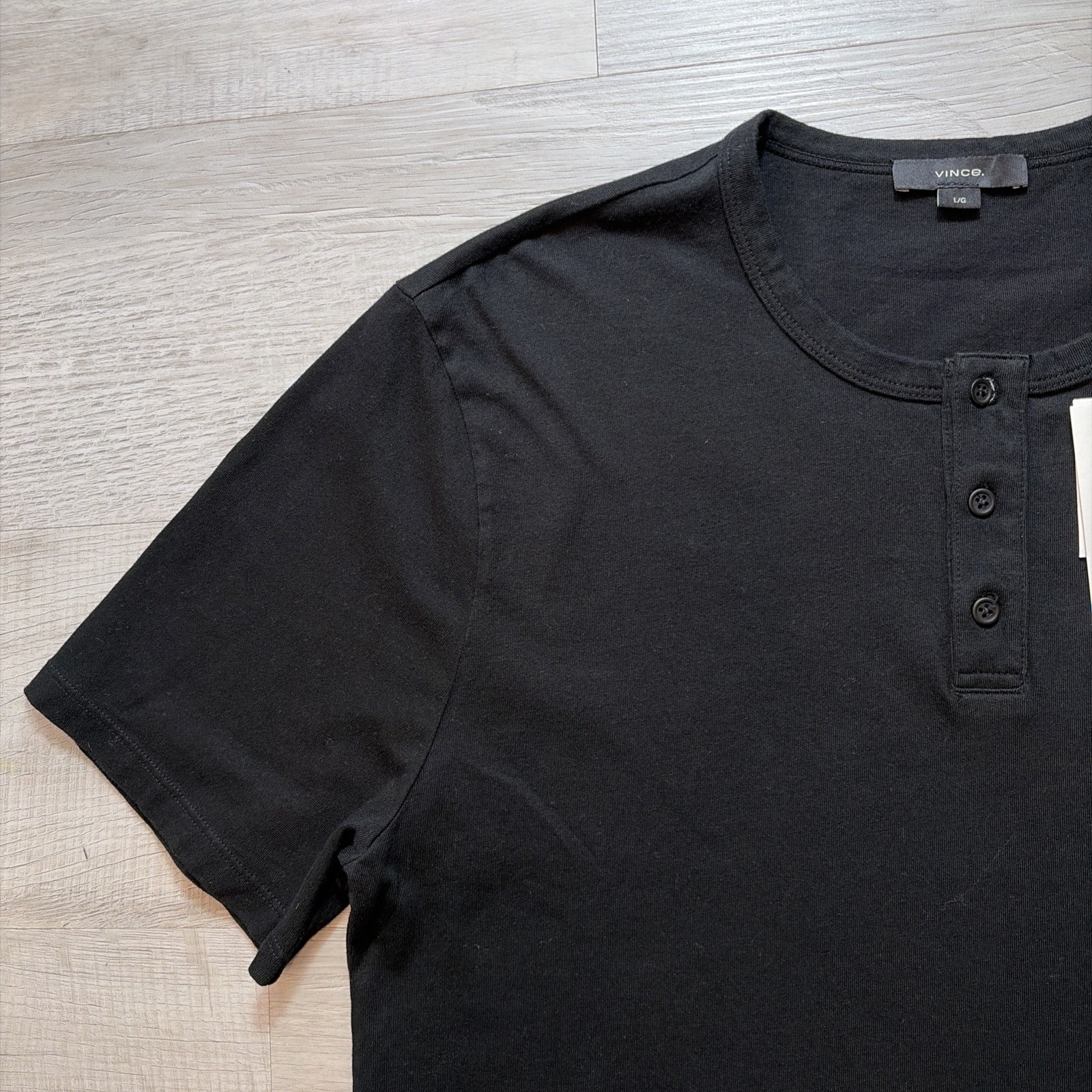 NWT VINCE SHORT SLEEVE HENLEY T SHIRT MENS SZ LARGE $125 USA BLACK 100% COTTON gallery