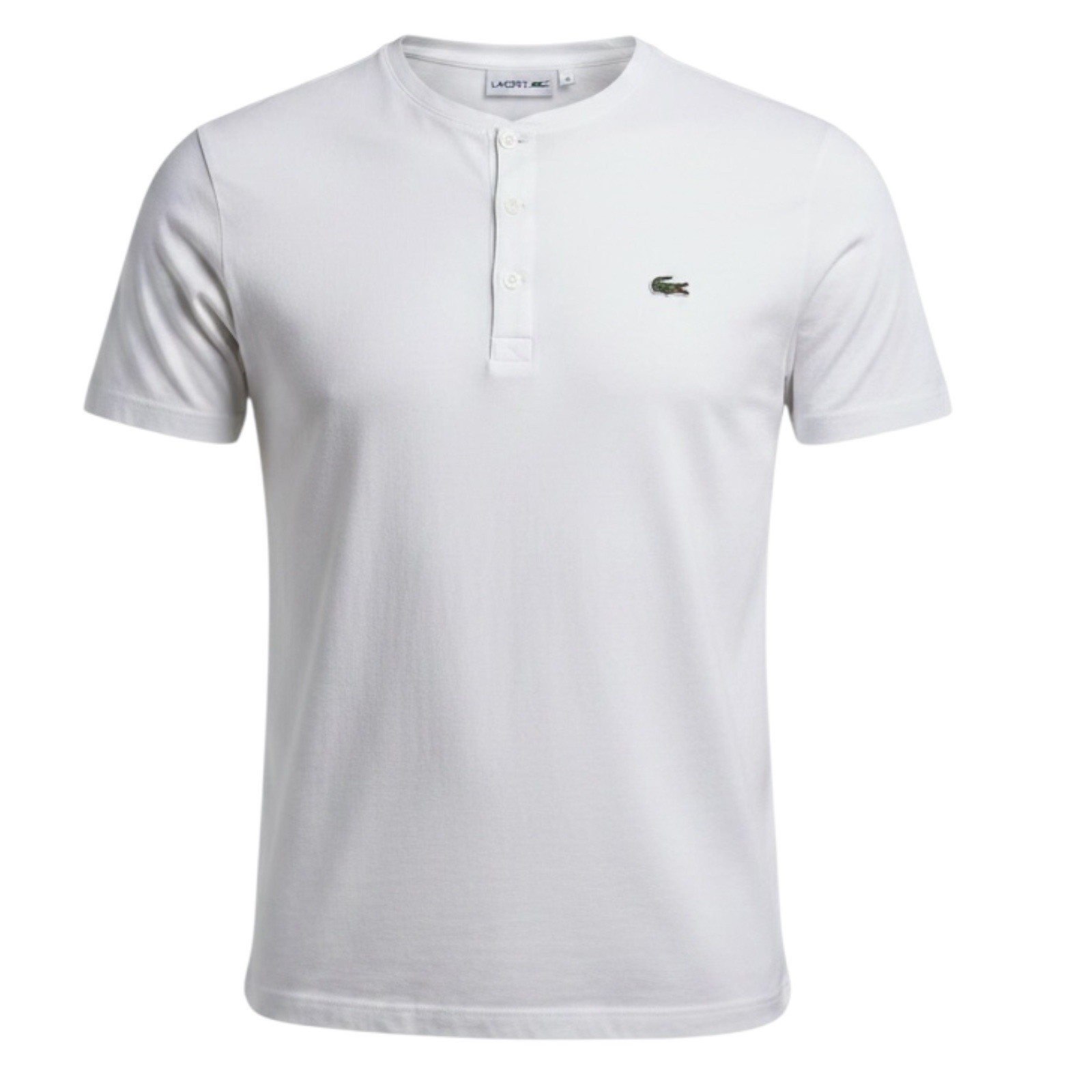 Lacoste Shirt Mens L Henley Short Sleeve White Green Croc Logo 1/4 Button Tee * gallery