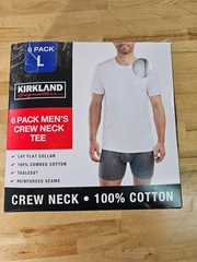 L / LARGE – WHITE – 6 PACK – Kirkland Signature Men’s Cotton Crew Neck T-Shirts