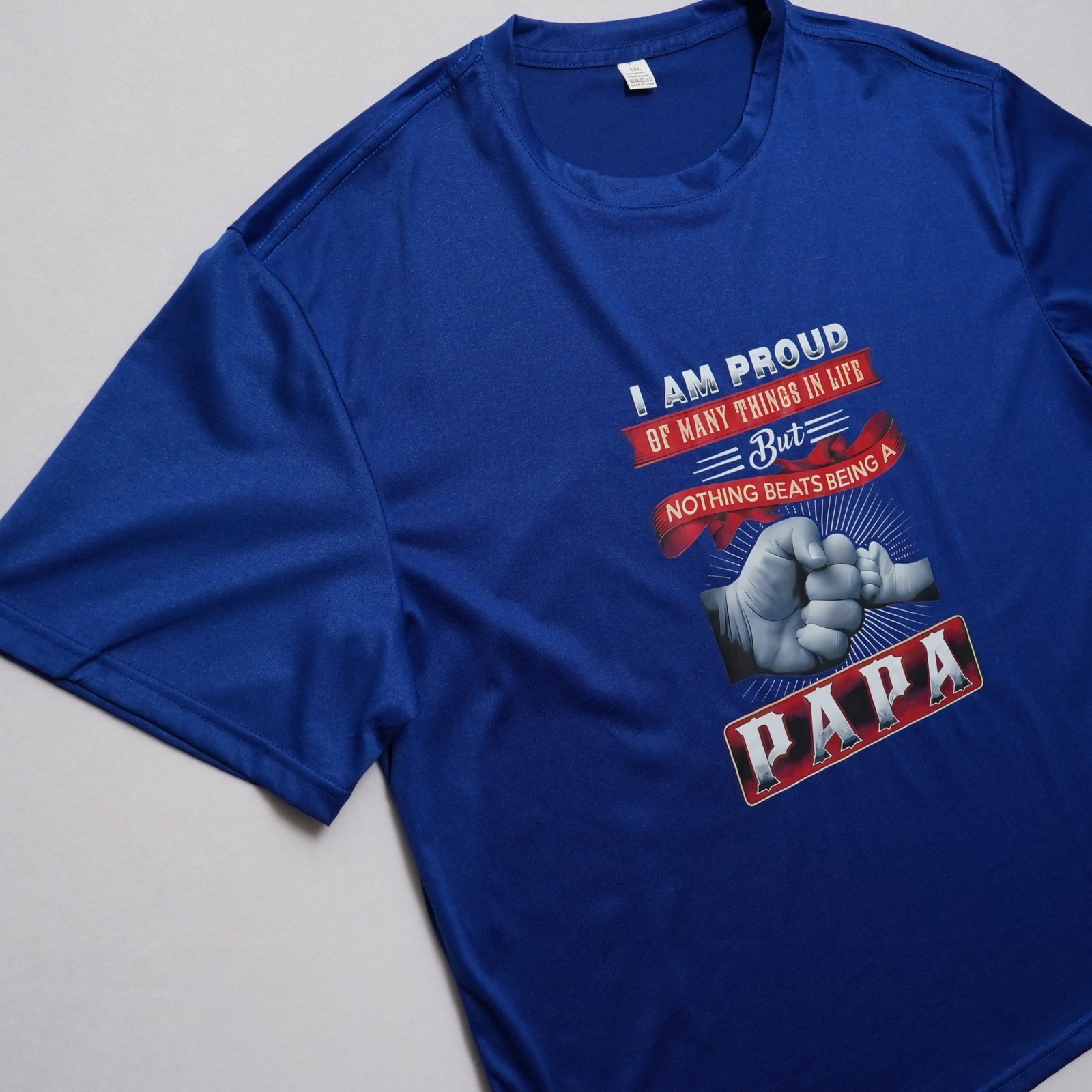 Papa Graphic T Shirt Mens 1XL Blue Fathers Day Dad Gift Fist Bump Tee gallery