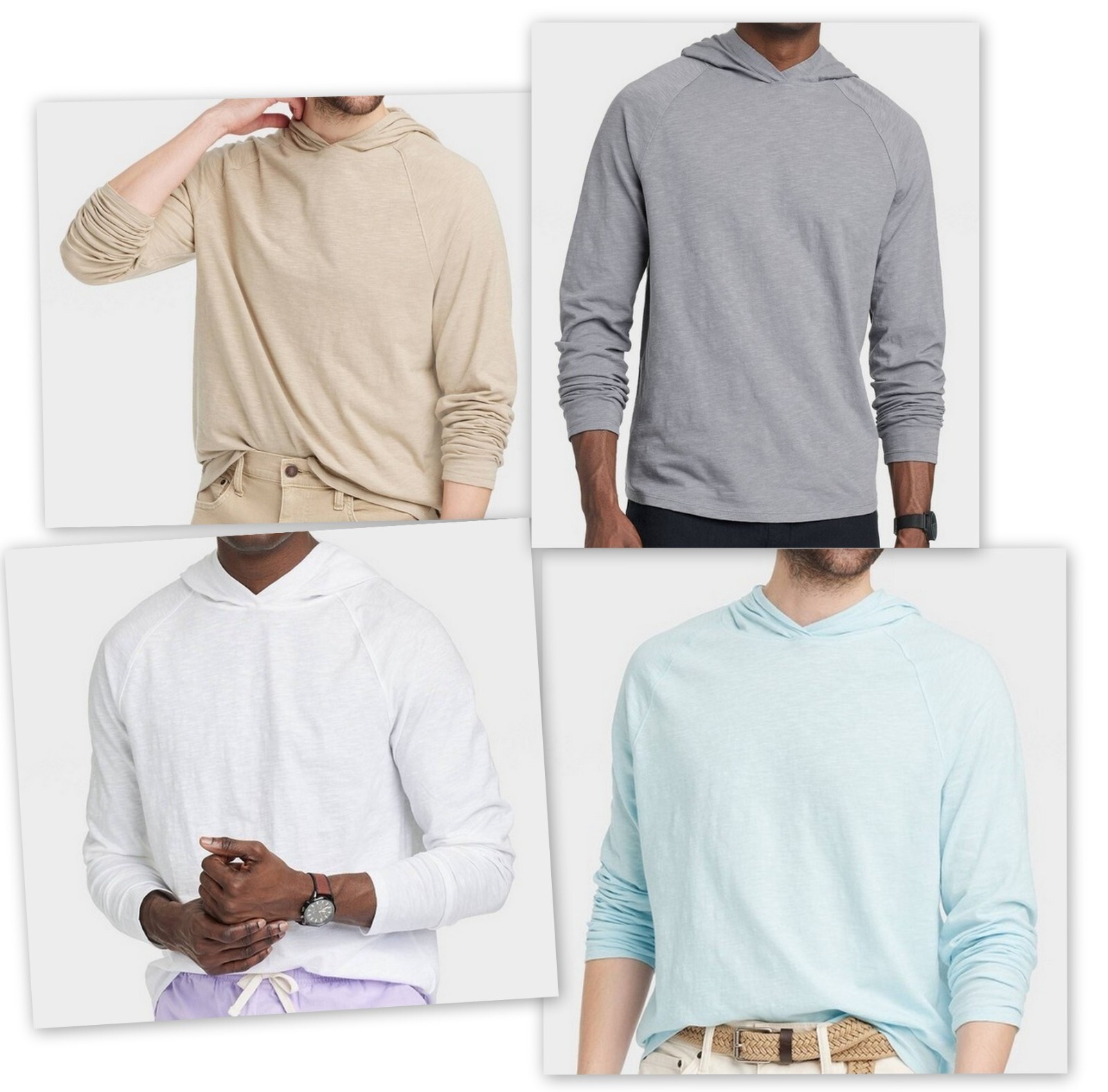 Raglan Sleeve Slub Cotton Pullover Shirt Hooded Goodfellow Blue/Gray/White/Beige