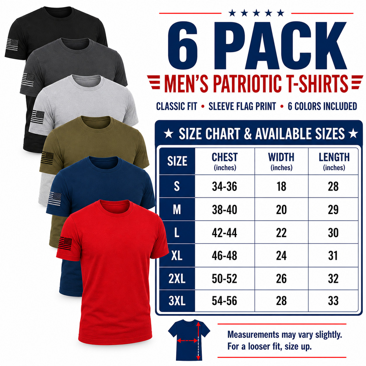 Men's US Flag Patriotic Flag on Sleeve T-Shirt 6 Pack gallery