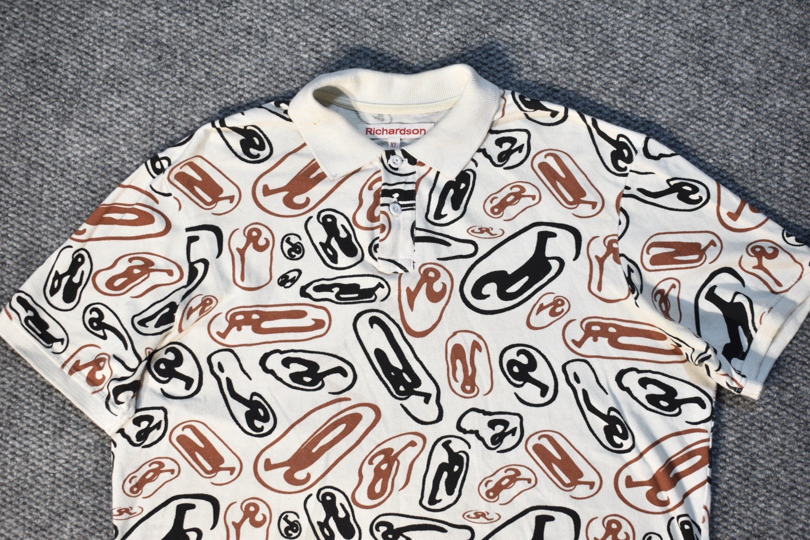 Richardson Abstract Polo White Black Brown S/S | Size XL | Streetwear USA gallery