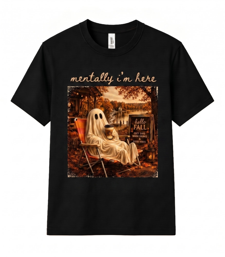 Summerween Ghost Mentally I Am Here Trendy Halloween Lover Funny Unisex T Shirt