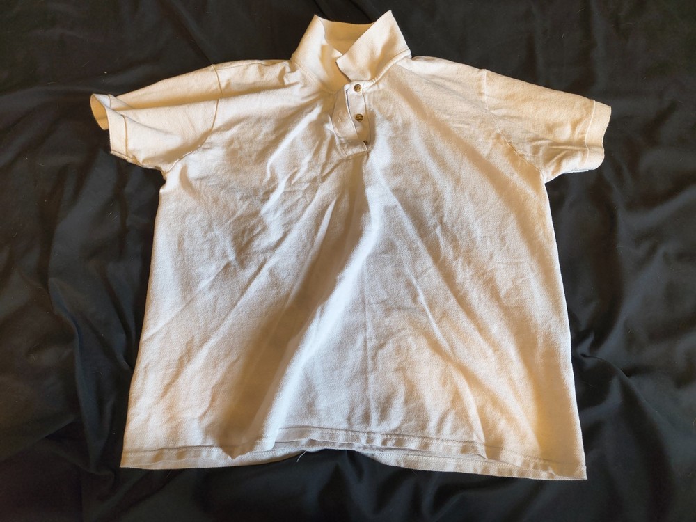 White Gildan Ultra Cotton Button Neck T-Shirt [Large]