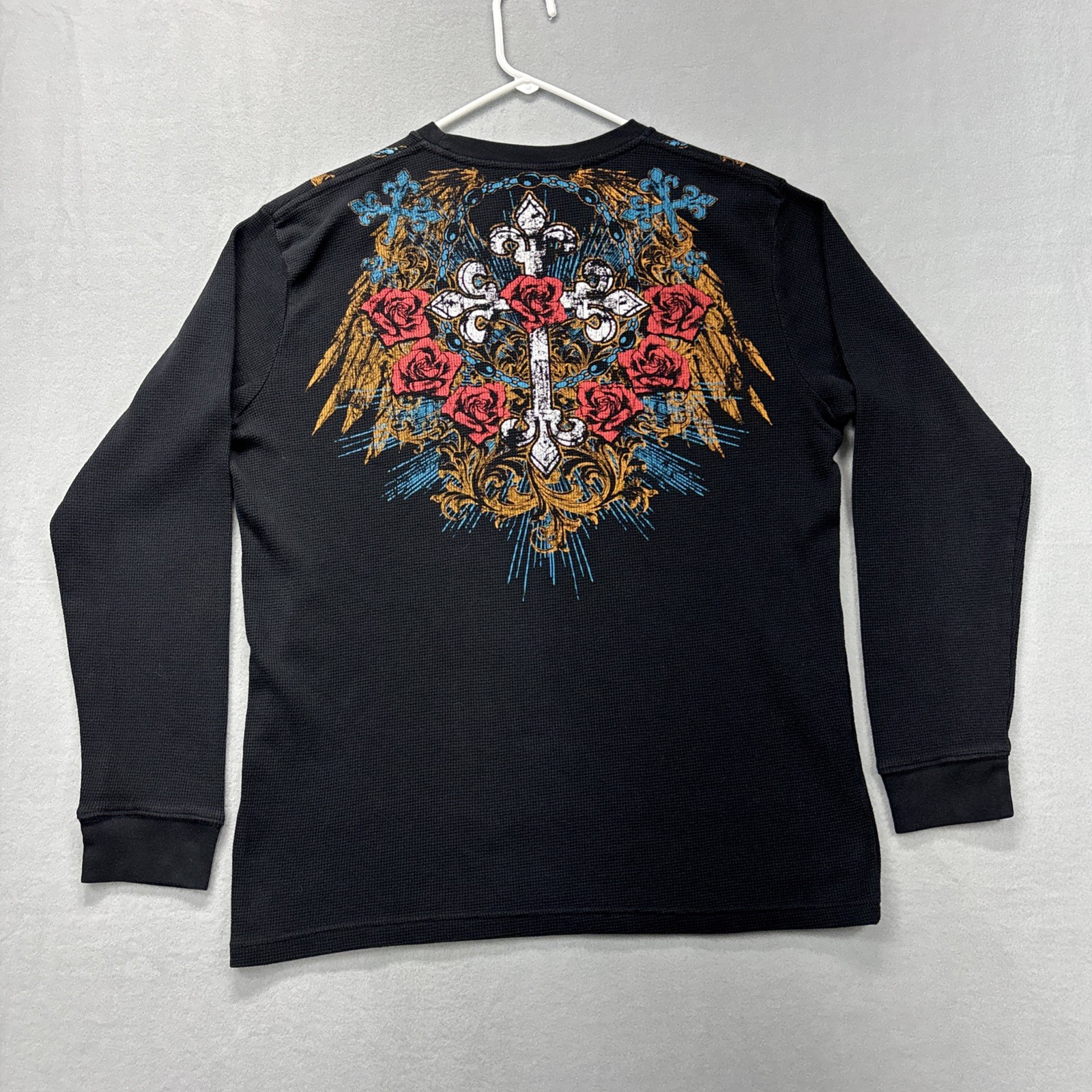 Vintage MMA Elite Black Thermal Shirt Mens XL Long Sleeve Cross Rose Chain Y2K gallery