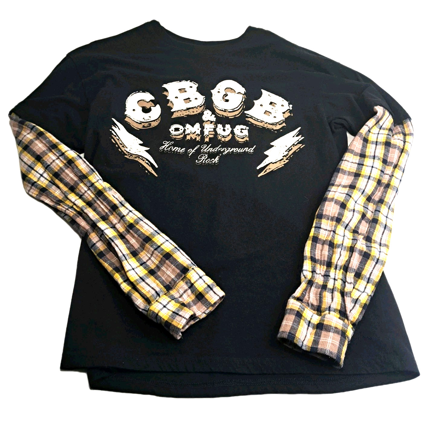 CBGB & Omfug Flannel Sleeve T-shirt Small Unisex Goodie Two Sleeves Black gallery