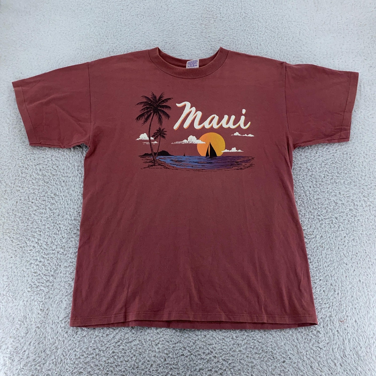 Vintage Maui Sunset T-Shirt Mens Medium Beach Palm Tree Sailboat Surf 90s USA gallery