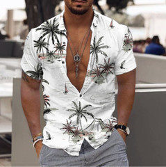 Hawaiian Shirt Mens Button Down Coconut Tree Print Beach Vacation Cruise Party @