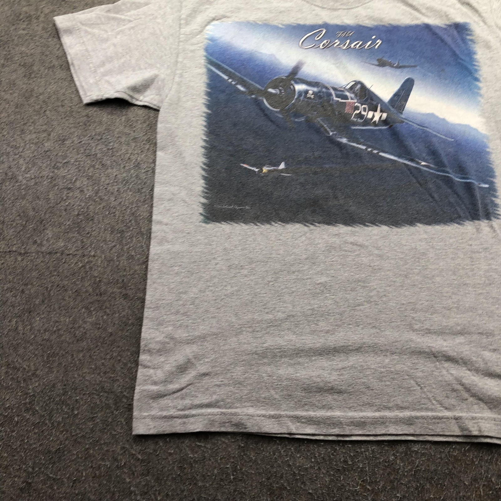 Vintage Military Shirt Mens Large Gray Airplane WWII 90s Diamond Star Corsair gallery