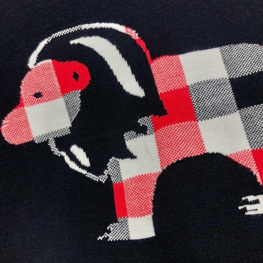 Thom Browne Navy Knit Shirt Plaid Lion Motif 4 Striped Cuffs Men Size 2XL gallery