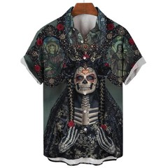 Mens Button Down Shirts Horror Pattern Printed Hawaiian Tops Novelty Ugly Gift