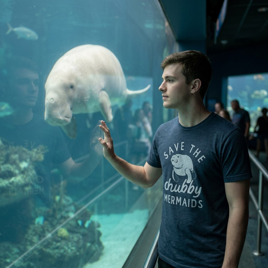 Mens Save The Chubby Mermaids T Shirt Funny Cute Manitee Preservation Tee for gallery