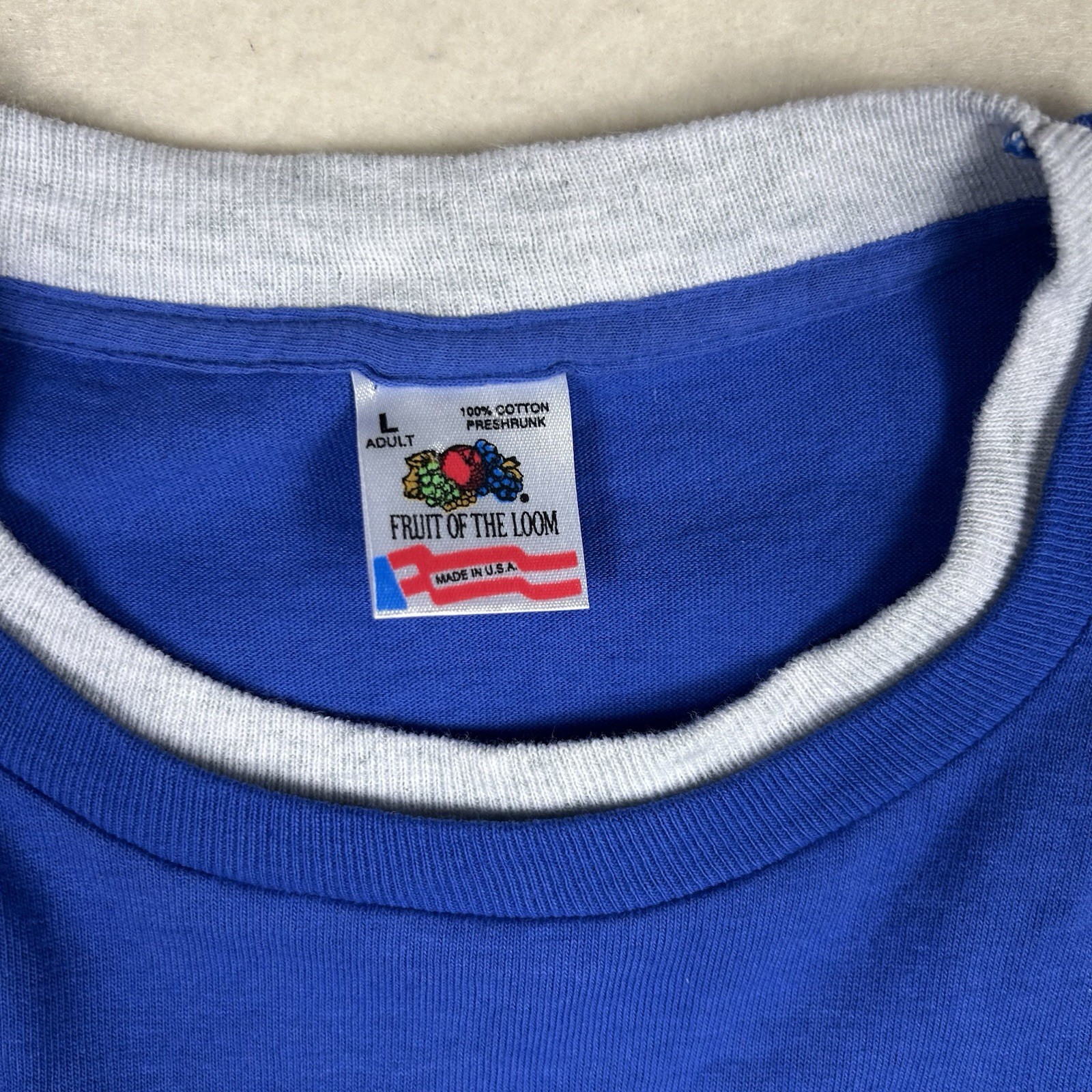 Vintage Single Stitch Double Cuff Fruit Of The Loom Blue Size Large Made In USA gallery