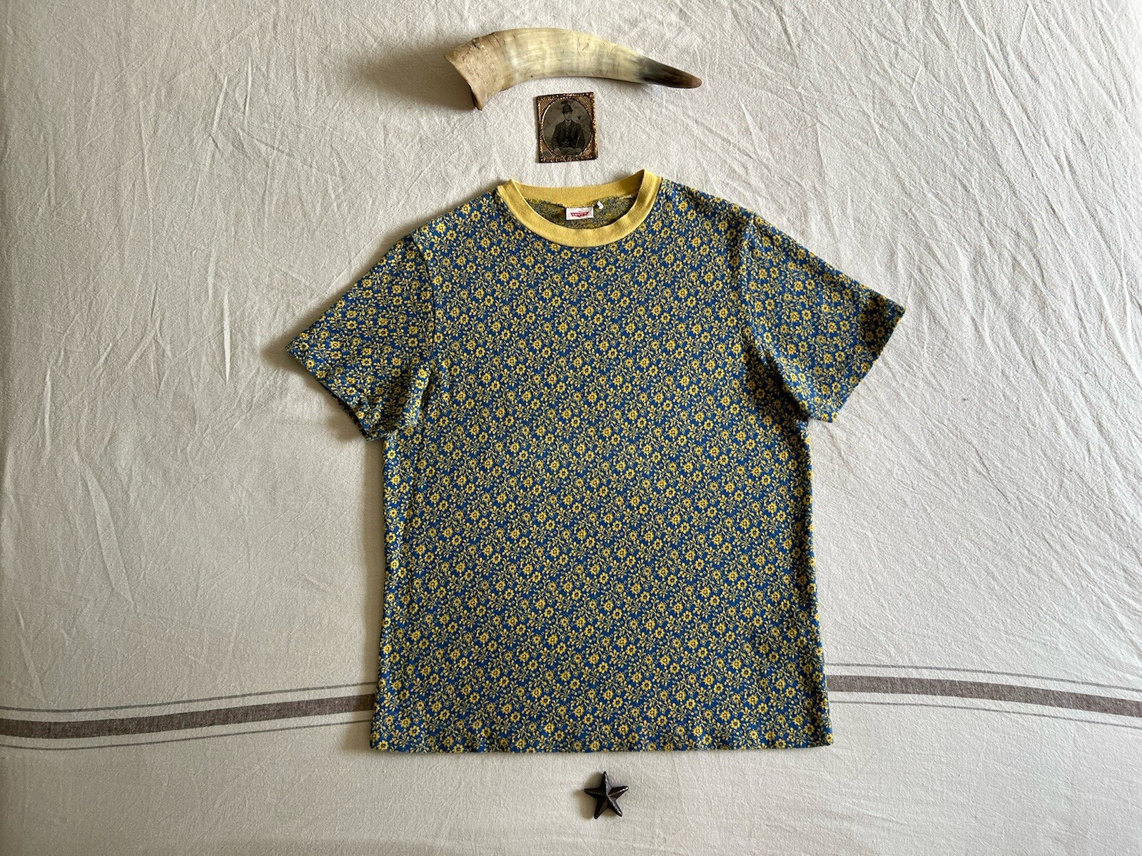 LVC T-Shirt M 1960’s Levi’s Knitted Jacquard Floral Raised Pattern Single Stitch