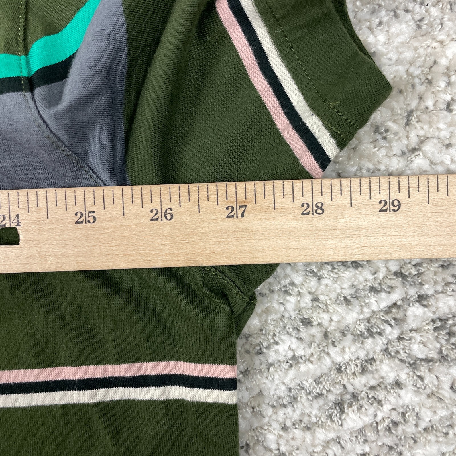 Ted Baker T-Shirt Mens Short Sleeve Crew Neck Green Gray Stripe Tee Logo GUC gallery