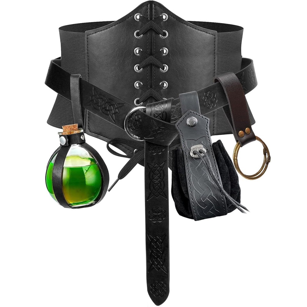 5 PCS Corset Renaissance Belt Pouch Cork Potion Bottle Set Halloween Costume