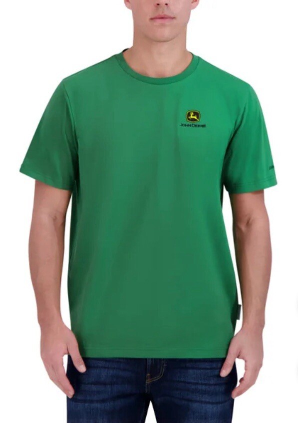 John Deere Men’s Short Sleeve Crew Neck Cotton Logo T-Shirt, JD Green, Size M.