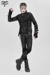 Devil Fashion Men Black Gothic Punk Mesh Spliced Lace-Up T-Shirt Slim Fit Tops