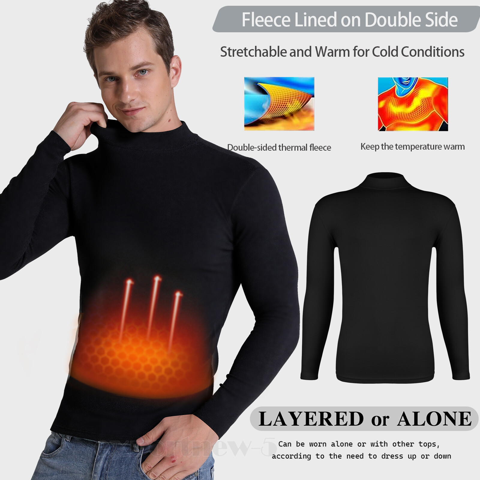 Men Long Sleeve T-shirt High Neck Jumper Undershirt Mock Neck Tops Pullover Slim gallery