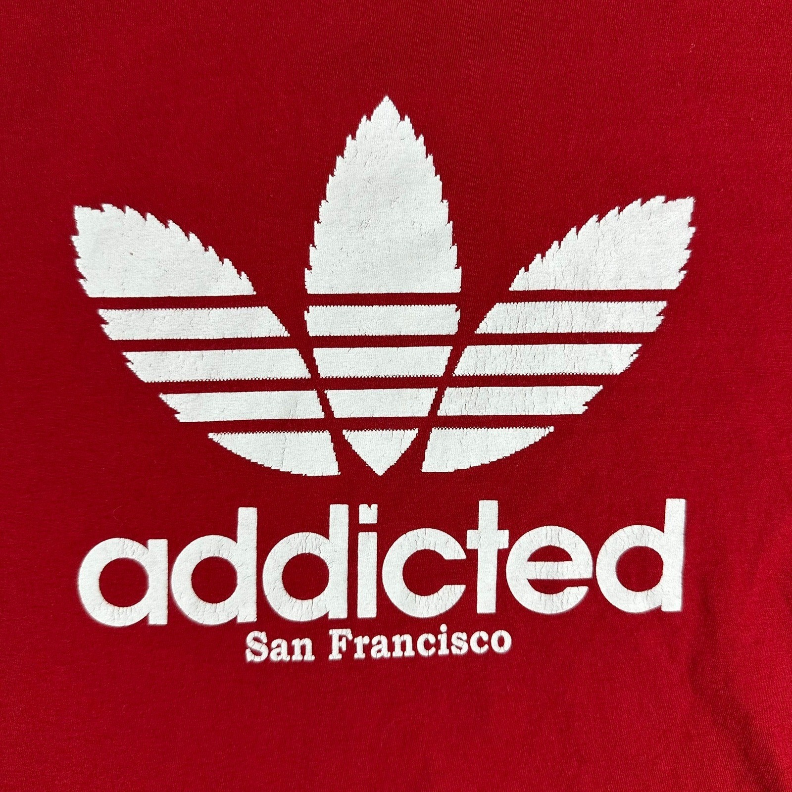 Addicted San Francisco Mens T-Shirt Large Adidas Parody Red Graphic Tee gallery