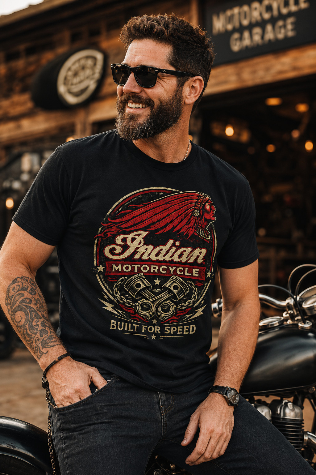 Indian Motorcycle Logo T-Shirt Men’s Heavy Cotton Graphic Tee gallery