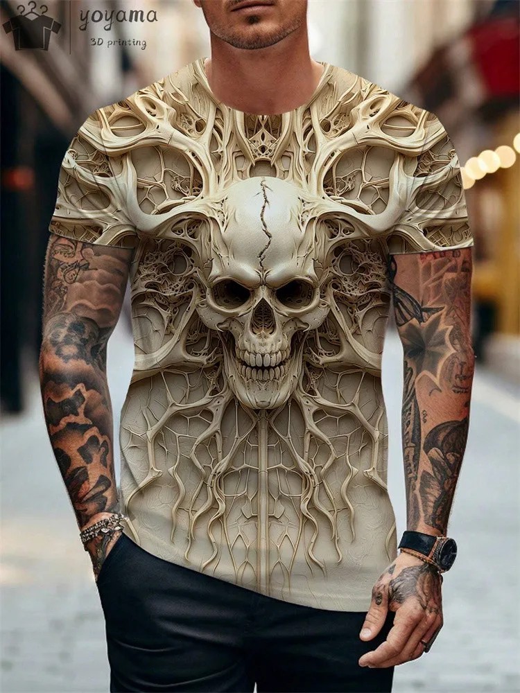 Summer Men's Skull Graphics 3D Printed Crew Neck T-Shirt Short Sleeved Tees Tops gallery
