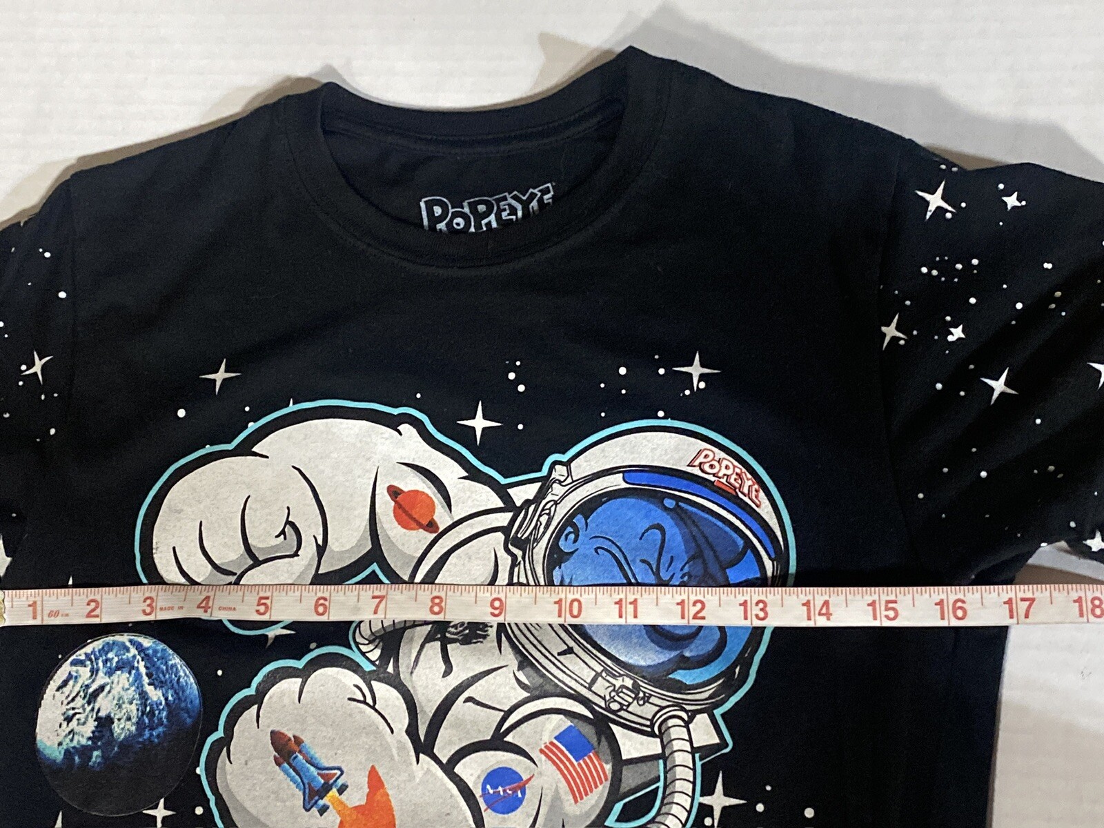 Popeye NASA T Shirt Adult Black Size Small Men Cotton Poly EUC gallery