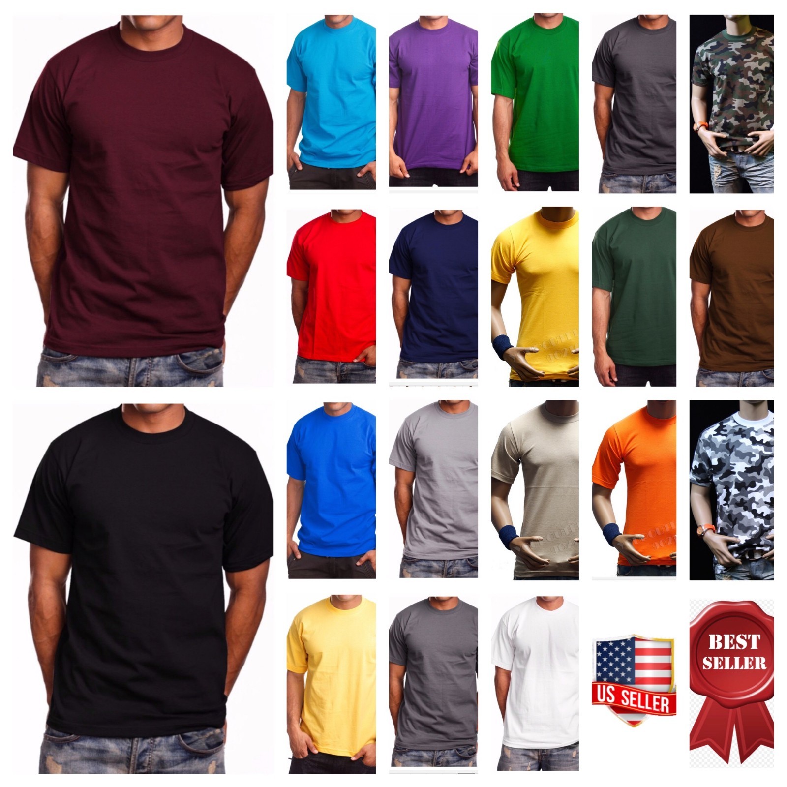 Mens T- Shirt HEAVY WEIGHT Plain Crew Neck Cotton S-7X & LT-5XLT Big and Tall gallery
