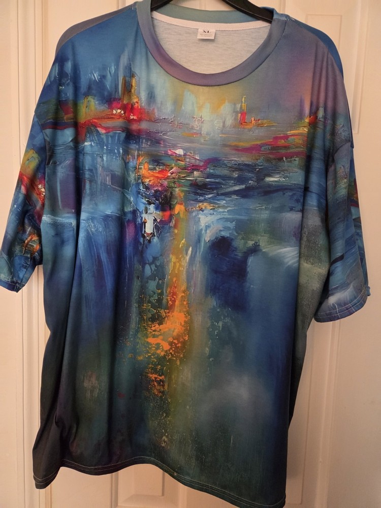 Multicolor Graphic Print Polyester Spandex T-Shirt Men’s XL