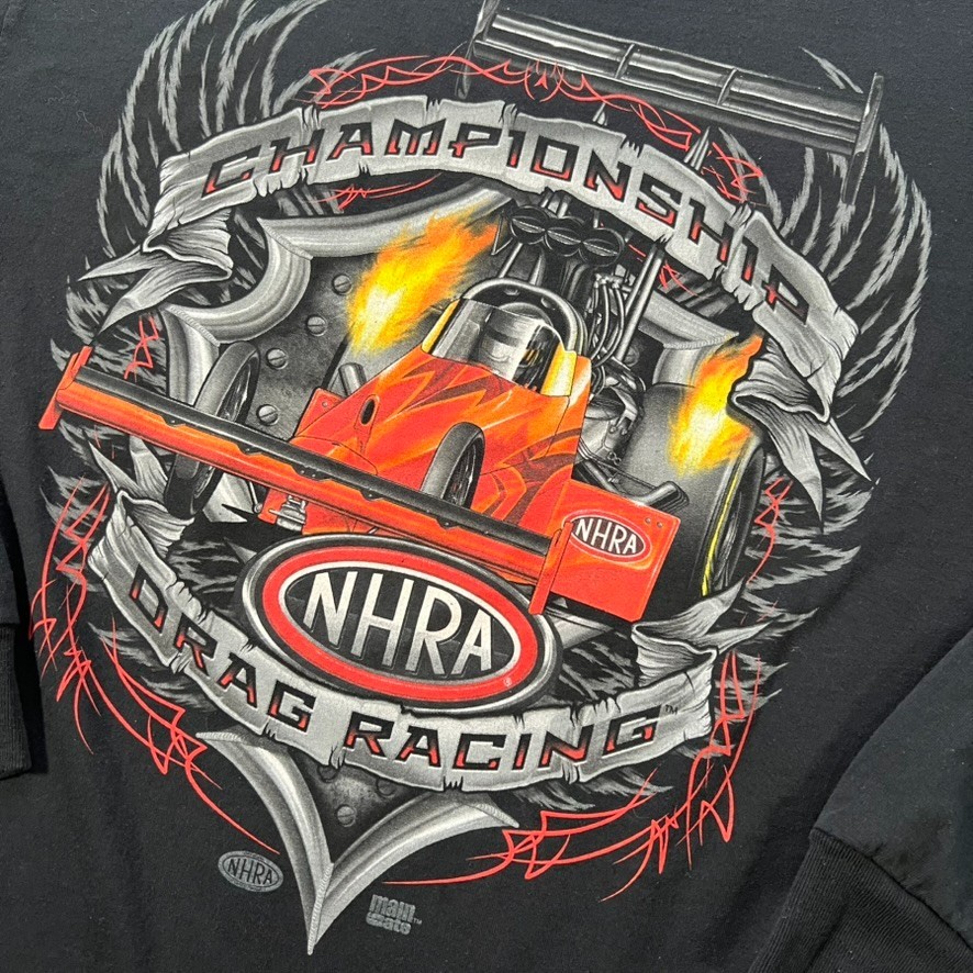 Vintage NHRA Drag Racing T-Shirt Men's Size XL Black Long Sleeve Grunge Punk Y2K gallery