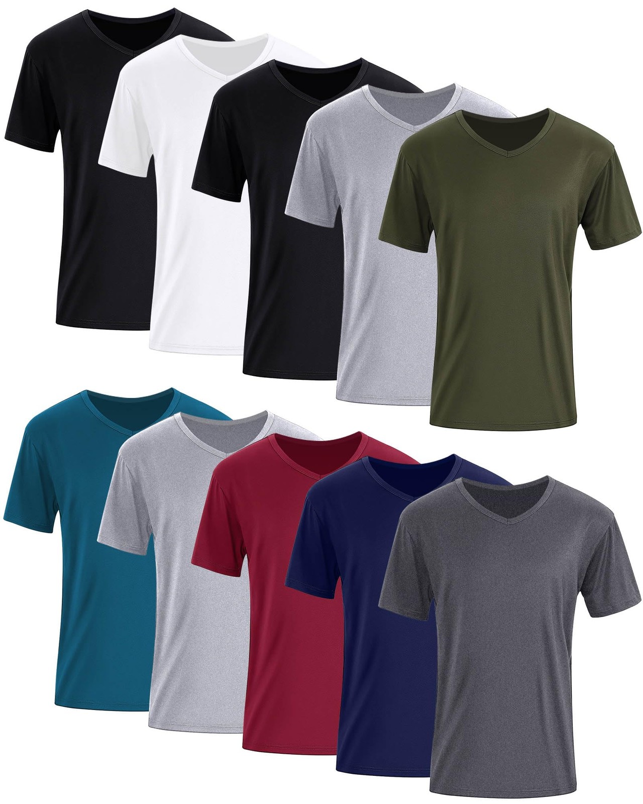10 Pack Men’s V Neck T Shirt Short Sleeve Bulk Soft Solid Tees Basic Quick Dr…