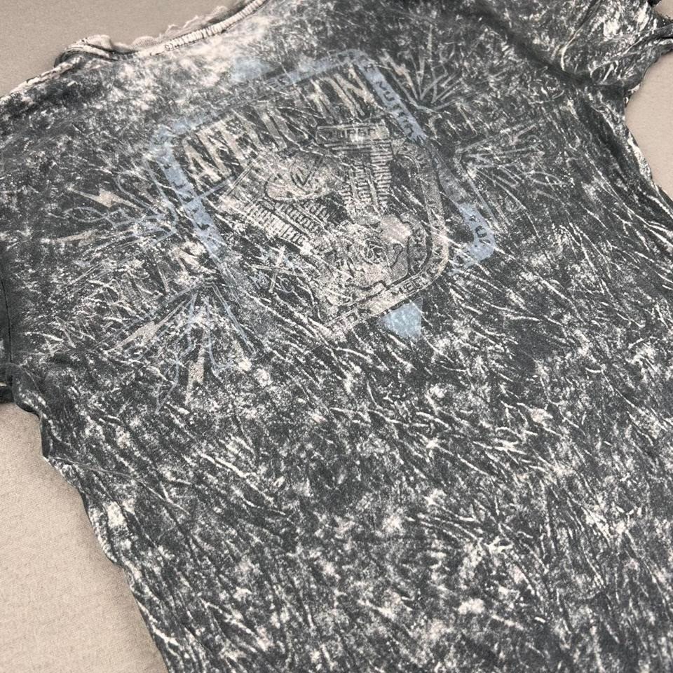 Y2K Gray Skeleton Biker Tee AOP Tie-Dye Grunge Goth Skater Shirt Size S/M gallery