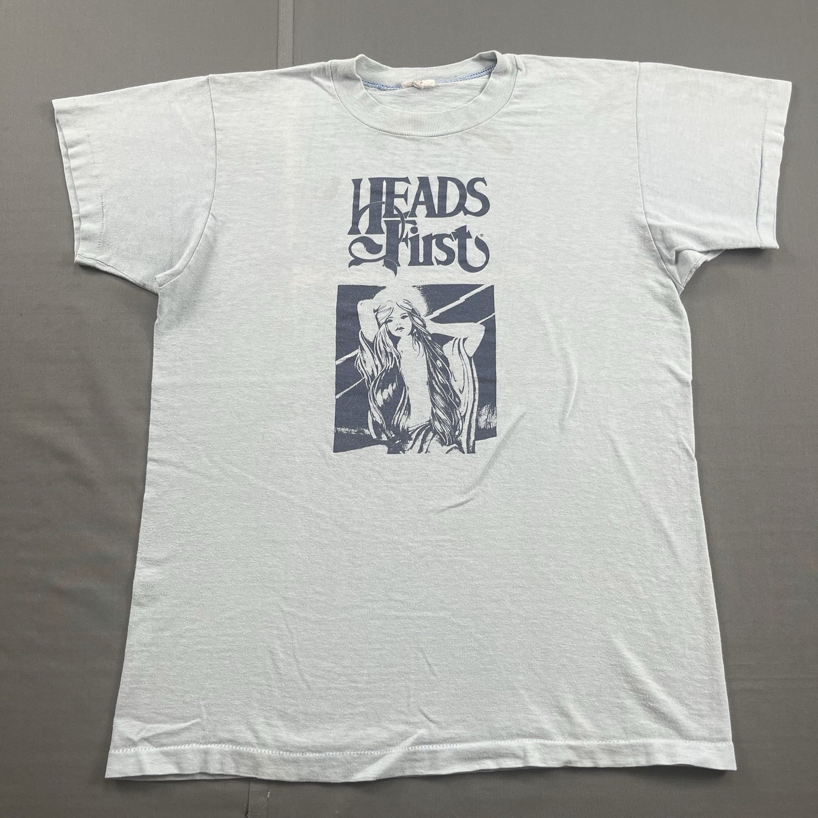 1970s Heads First Vintage Graphic T-Shirt Angel Double Sided Blue Size Medium gallery