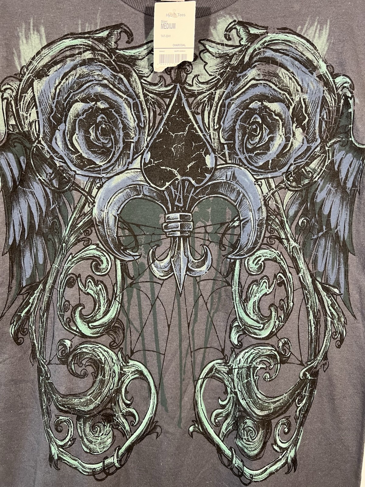 VTG Y2K Hybrid Tees T Shirt Gothic Tribal Graphic Roses fleur-de-lis Men’s Sz M gallery
