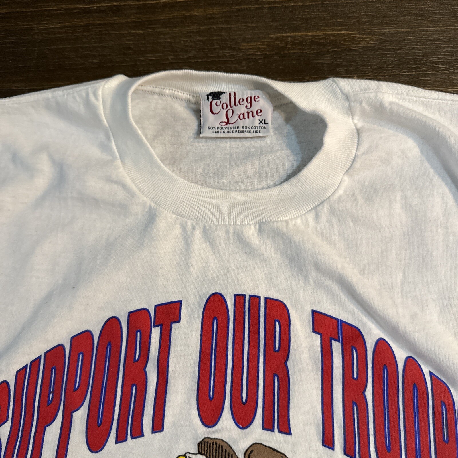 Support Our Troops Desert Storm XL White T Shirt Single Stitch Vtg USA Eagle gallery
