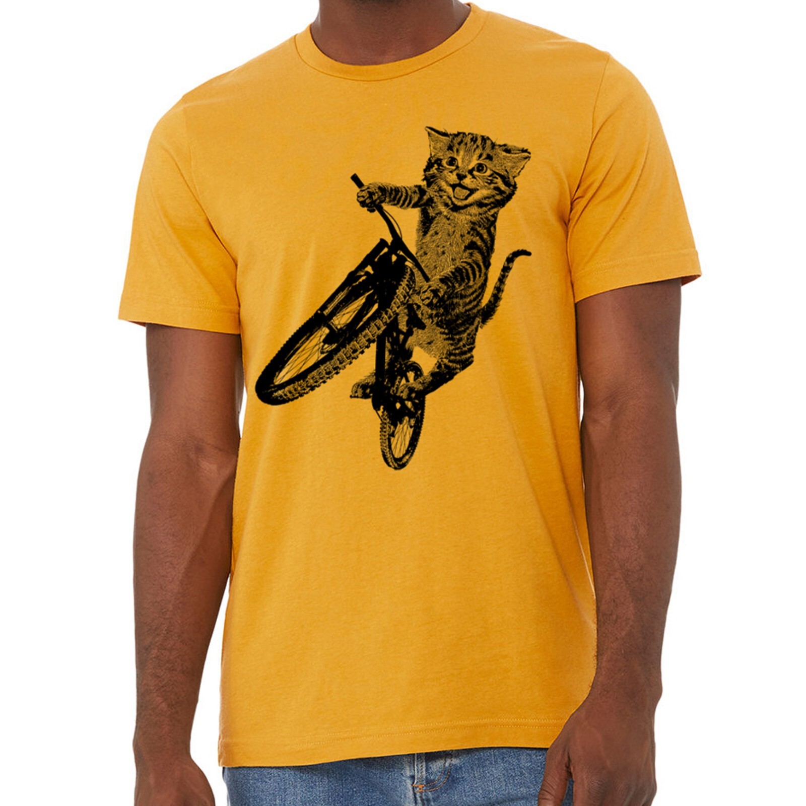 Cat Riding a Bicycle men's Tshirt- Kitten Wheelie Tee shirt- Eco Friendly gallery