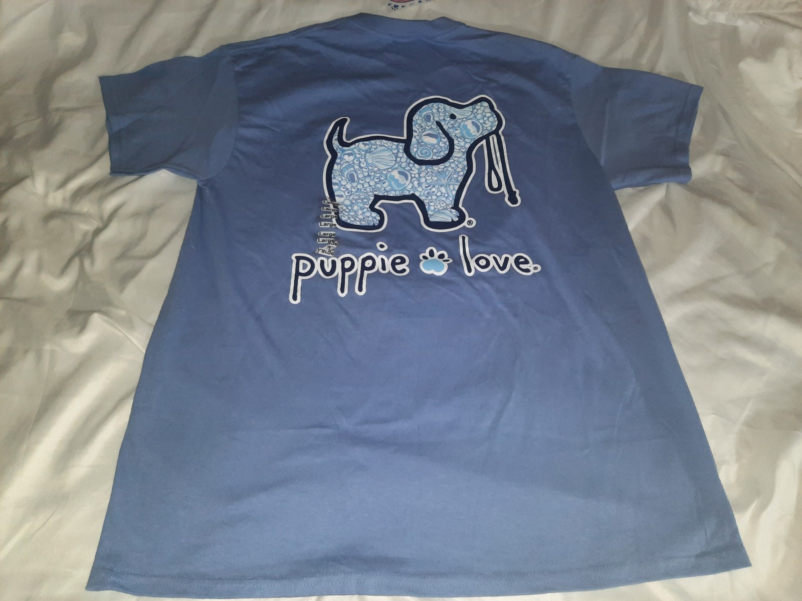 NWT Womens PUPPIE LOVE PEARL PUP Purple Short Sleeve T SHIRT L Large gallery