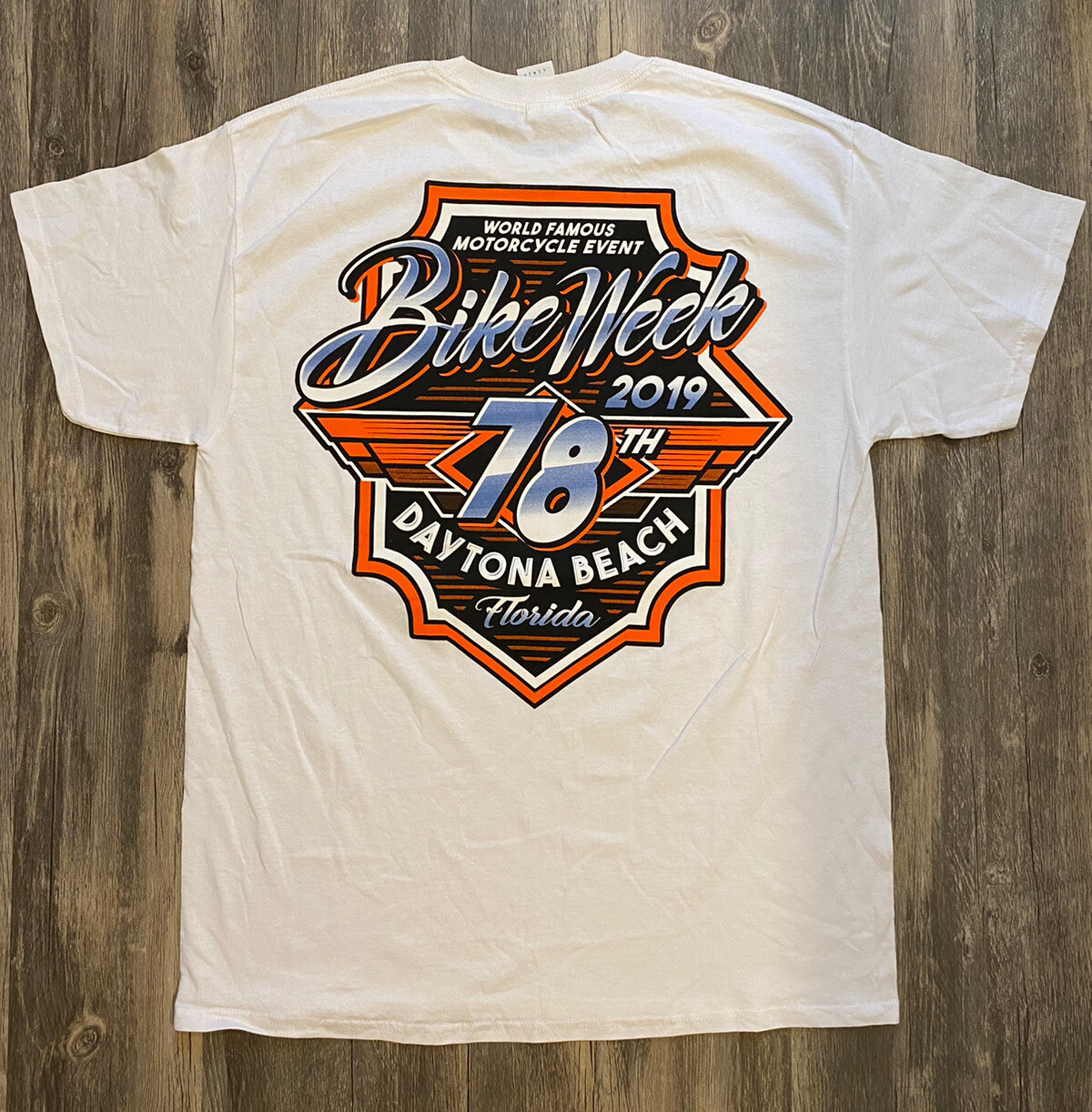 Men’s Daytona Beach, FL 78th 2019 Bike Week White Graphic T-Shirt- Size L gallery