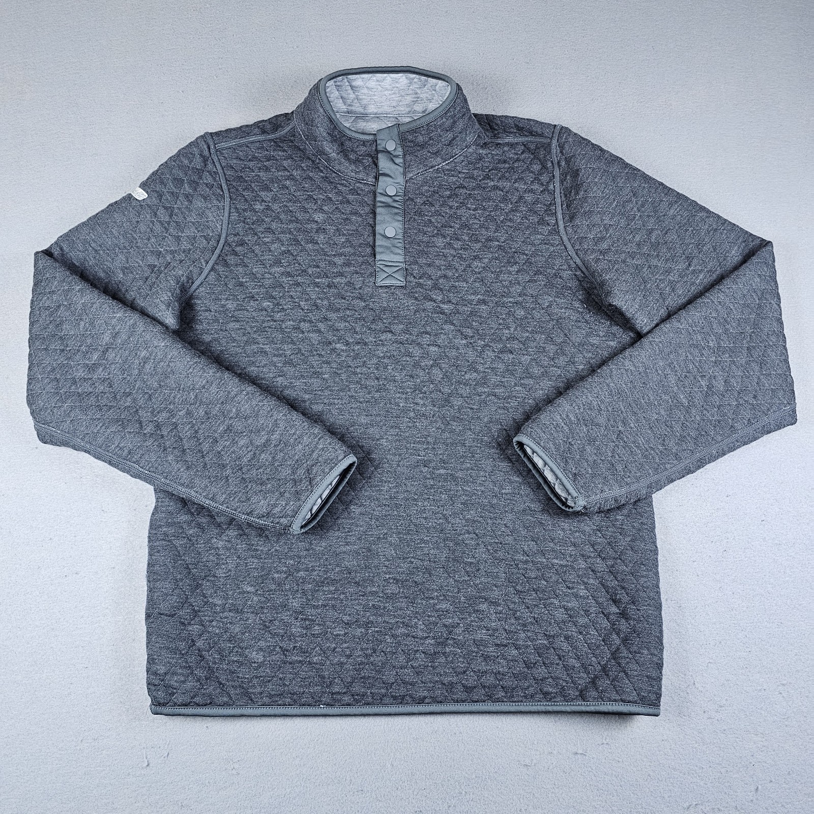 Marine Layer Crobet Pullover Mens Medium Charcoal Gray Snap Quilted Reversible gallery