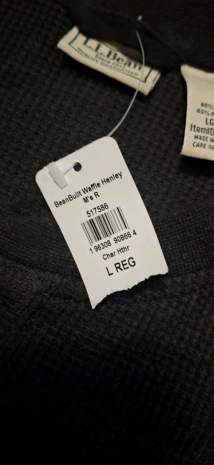L.L.Bean Men's Waffle Henley Long Sleeve Large Regular Thermal Long Sleeve NWT gallery