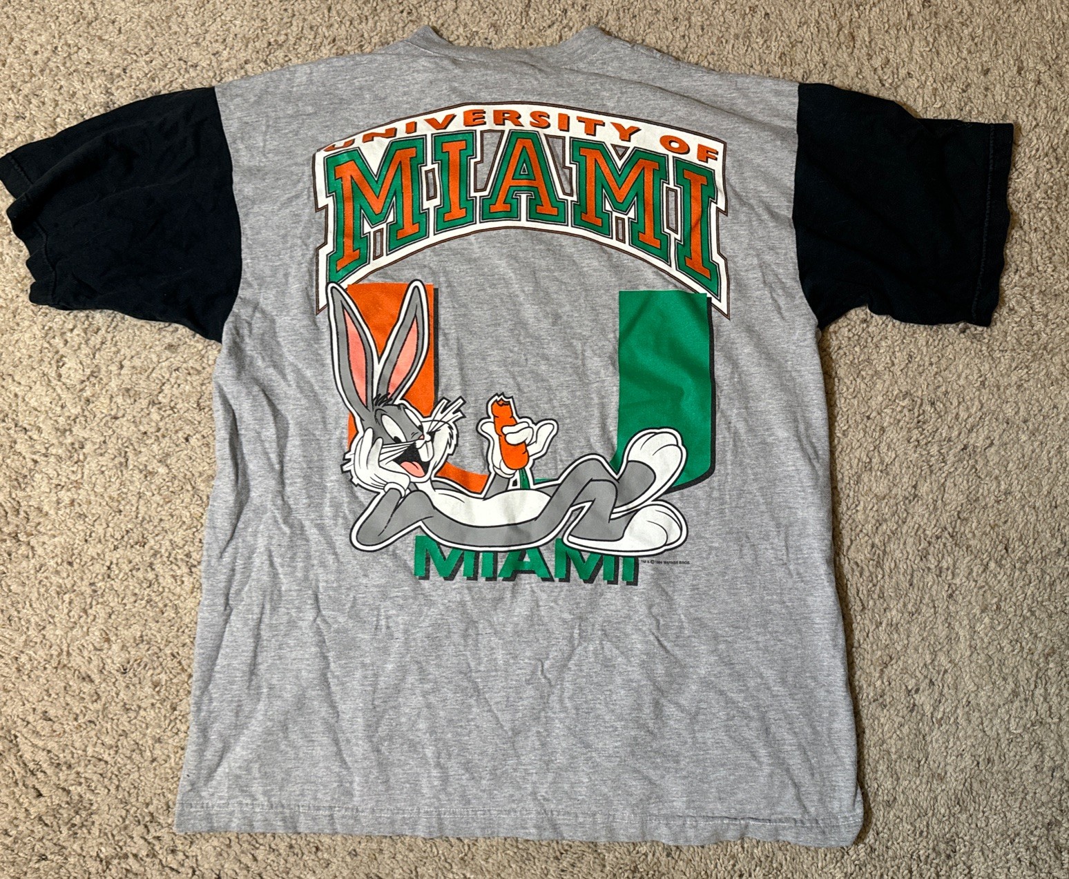 VINTAGE 1994 University of Miami Hurricanes School T Shirt Bugs Bunny Size XL