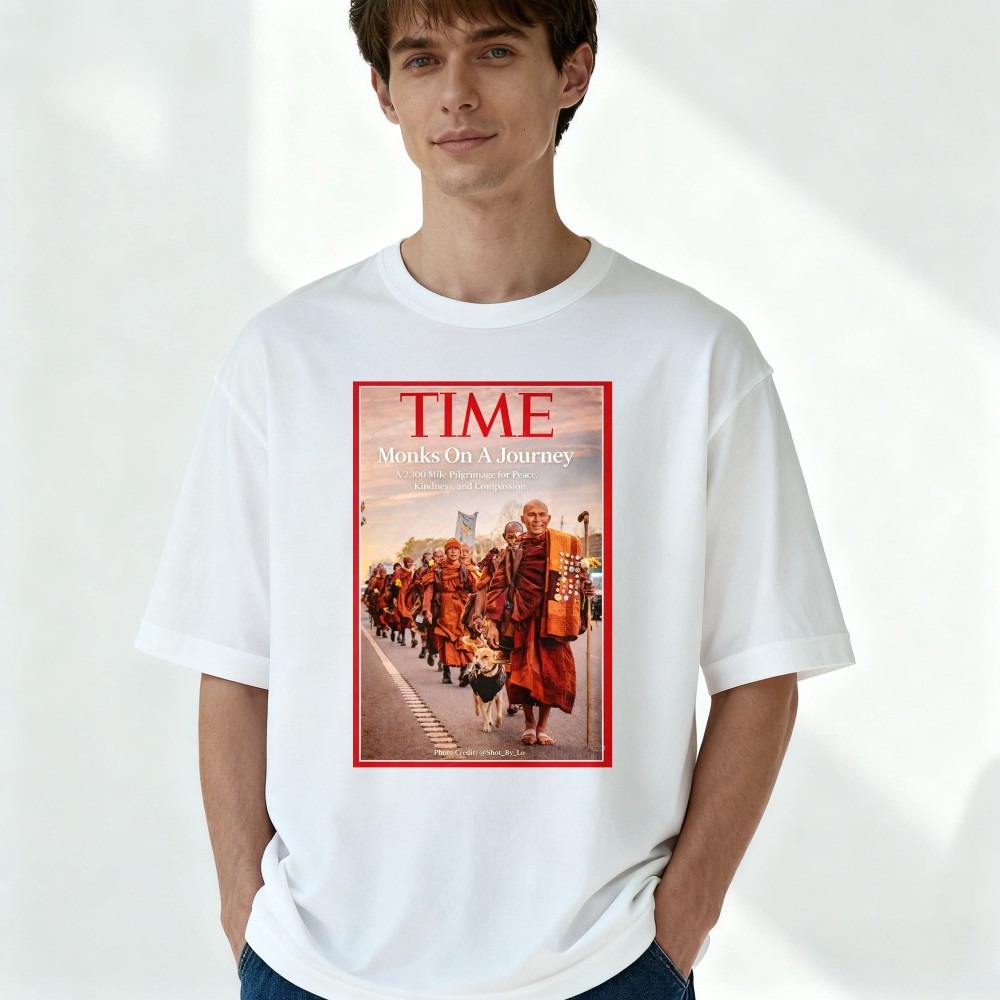 Retro Unisex Monks On A Journey Pilgrimage Graphic T-Shirt Buddhist Peace Tee gallery