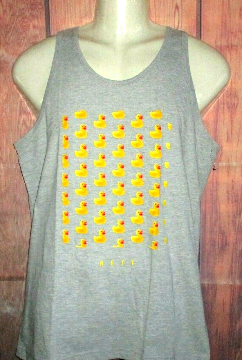 MENS NEFF RUBBER DUCK HEATHER GRAY TANK TOP T-SHIRT SIZE L
