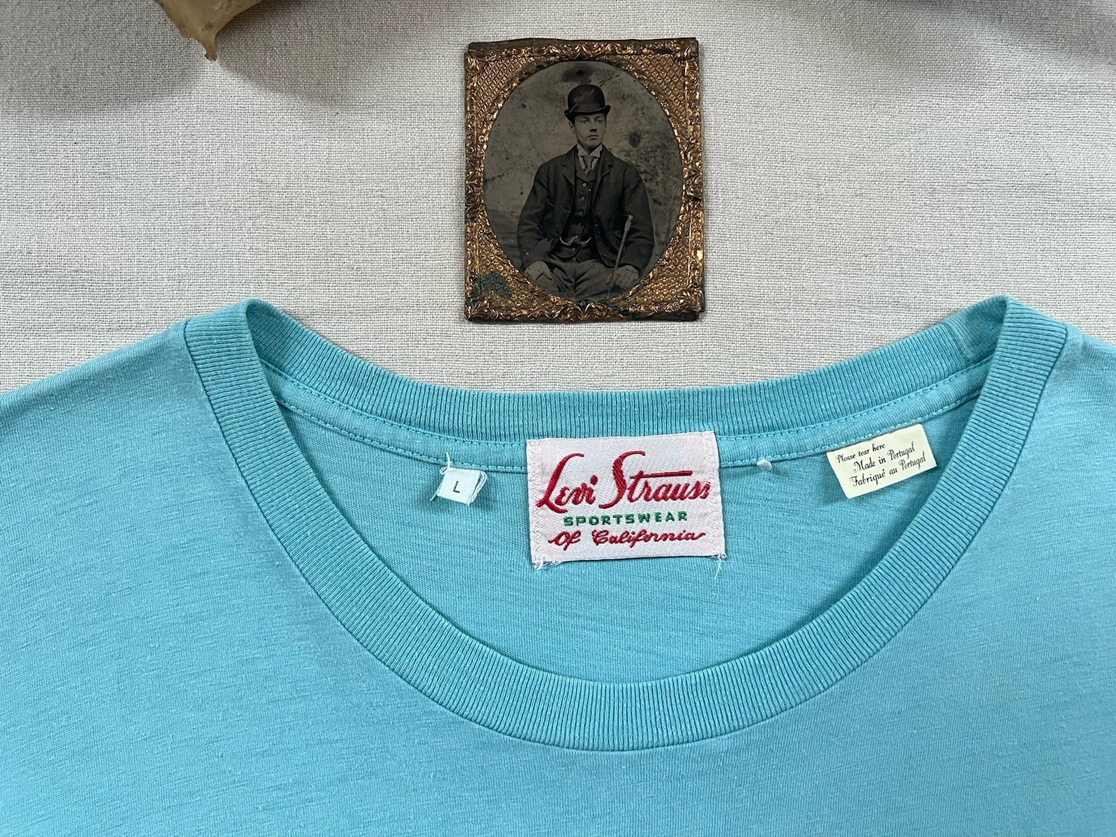 LVC T-Shirt L Levi's Vintage Clothing 50s Sportswear Single Stitch Aqua Blue gallery