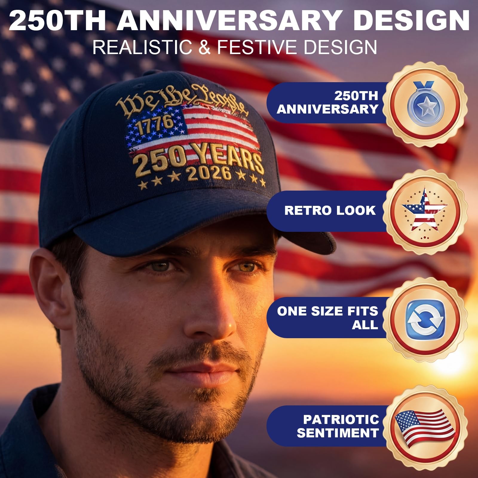250th Anniversary USA Hat Patriotic Embroidered Baseball Cap Adjustable Anniv... gallery