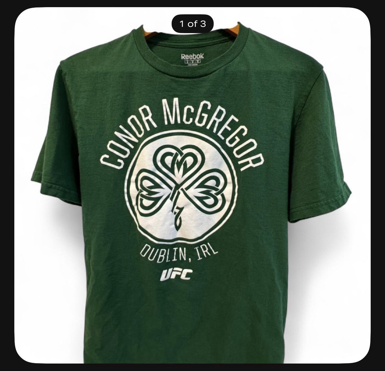 Reebok UFC Conor McGregor Dublin IRL Men’s Green M Crew Neck T-Shirt