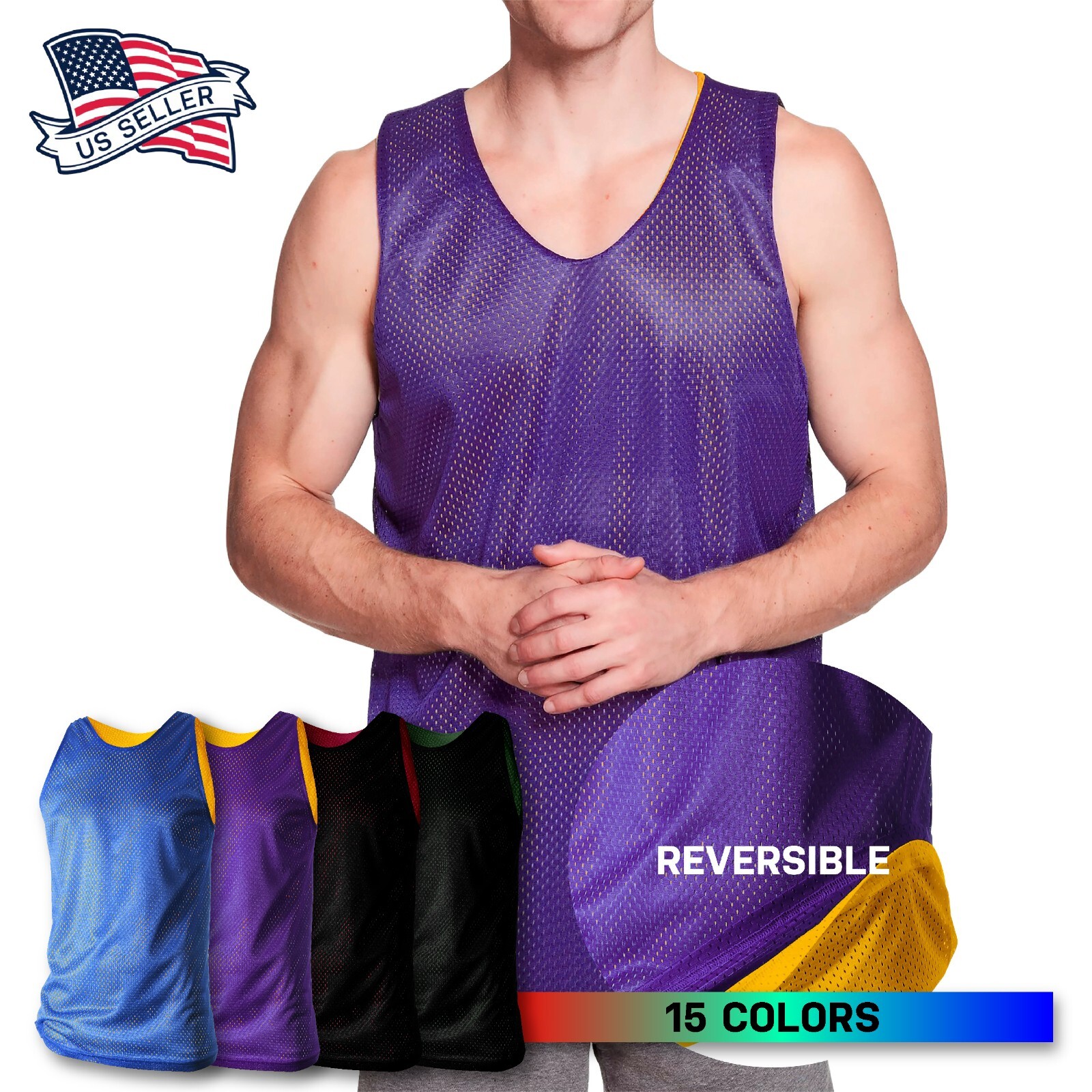 Mens Mesh Tank Top Basketball Jersey T Shirts Practice Sleeveless Tee Reversible gallery