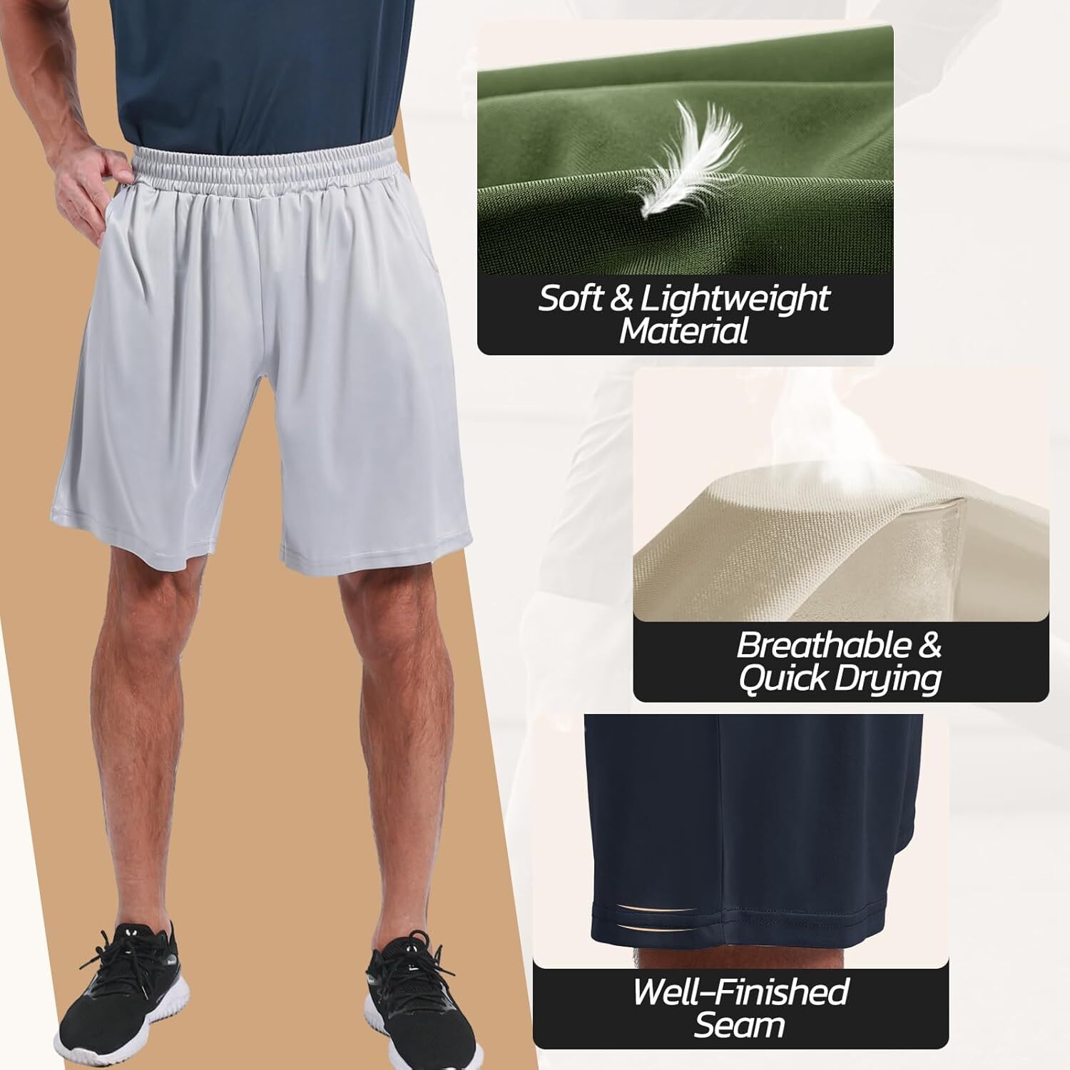 3 Pack Gym Basketball Mens Shorts - Quick Large, 1-black/Dark Grey/Navy Blue gallery